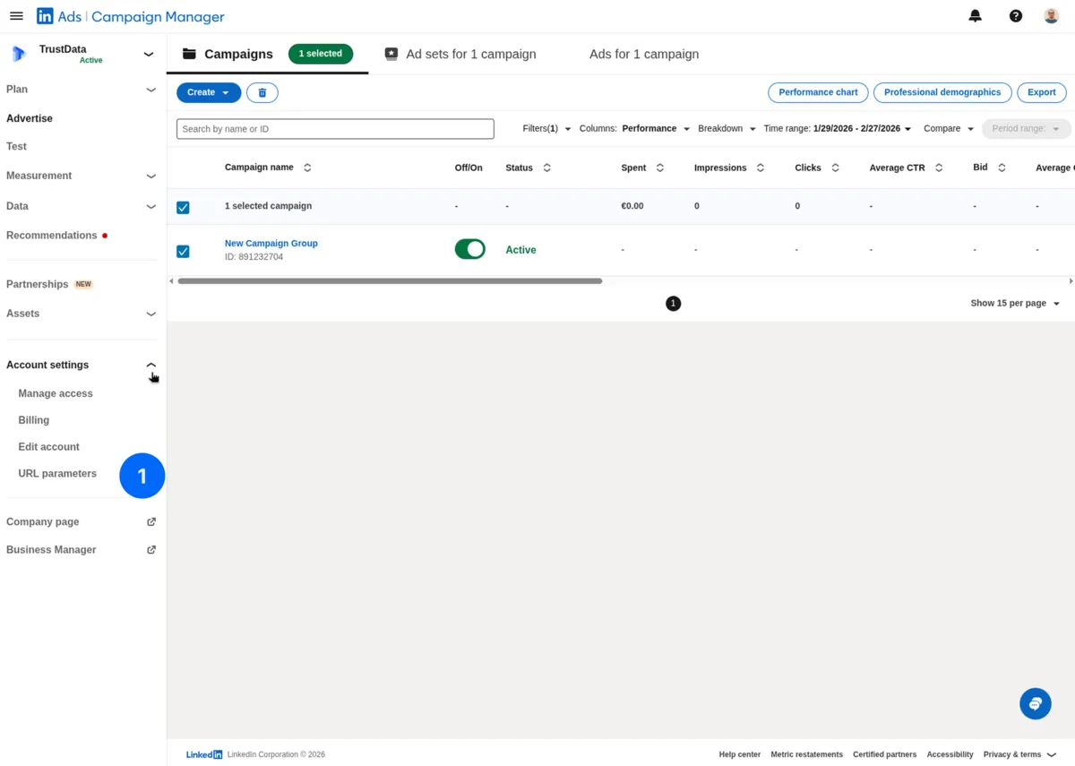 LinkedIn Campaign Manager - URL parameters in Account settings