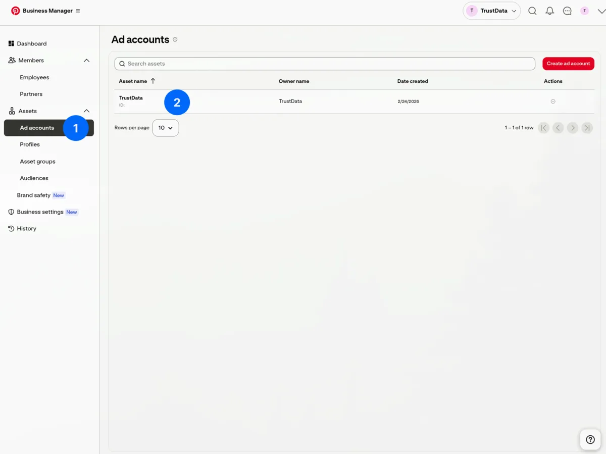 Pinterest Business Manager - Ad accounts